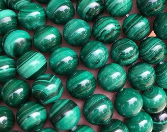 1 rang complet de 15,5 po., véritables perles naturelles rondes semi-précieuses de malachite verte, de qualité brute, 6 mm 8 mm 10 mm