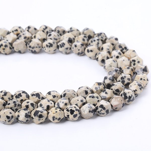 1 Full Strand 15.5" Genuine Natural Loose Star Cut Faceted Dalmatian Jasper Gemstone Stone Beads for Handmade Jewelry Making 6mm 8mm 10mm