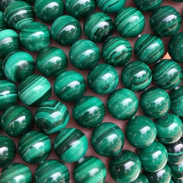 1 rang complet de 15,5 po., véritables perles rondes, semi-précieuses, naturelles, malachites vertes, de qualité brute, 6 mm 8 mm 10 mm 12 mm