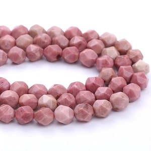 1 Full Strand 15.5&quot; Genuine Natural Loose Star Cut Faceted Semi Precious Rhodonite Gemstone Stone Beads for DIY Jewelry Making 6mm 8mm 10mm