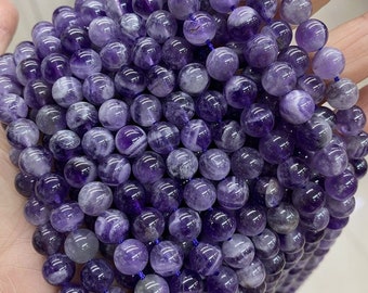 1 Full Strand 15.5" A Grade Genuine Natural Loose Round Semi Precious Dream Chevron Amethyst Gemstone Beads 4mm 6mm 8mm 10mm 12mm