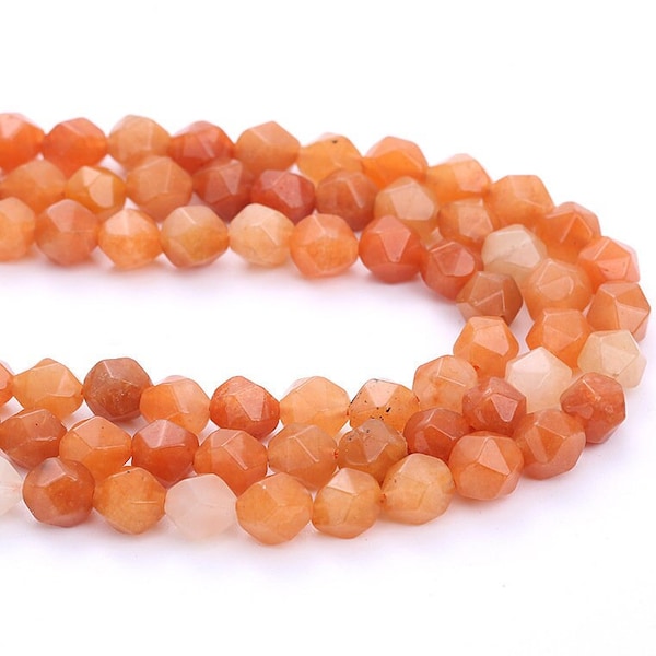 1 Full Strand 15.5" Genuine Natural Loose Star Cut Faceted Red Aventurine Gemstone Stone Beads for Handmade Jewelry Making 6mm 8mm 10mm