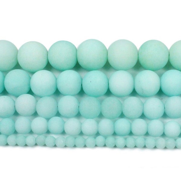 1 Full Strand 15.5" Loose Round Matte Amazonite Shadow Mint Green Jade Chalcedony Stone Gemstone Beads for DIY Jewelry Making 4/6/8/10/12mm