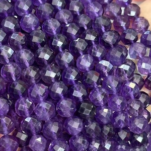 Genuine Natural Semi Precious Micro Faceted Hard Cut Uruguayan A Grade Amethyst Gemstone Beads 4mm 6mm 8mm 10mm Full Strand 15.5&quot;