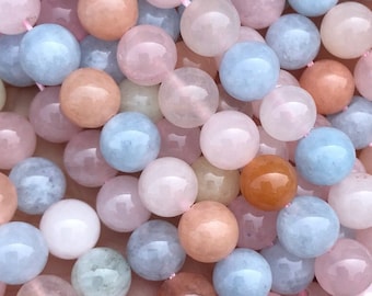 Genuine Natural Loose Round Semi Precious Smooth Pink Morganite Gemstone Beads 4mm 6mm 8mm 10mm Full Strand 15"