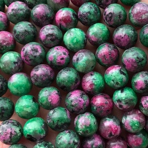 1 Full Strand 15.5&quot; Loose Round Smooth Created Ruby Zoisite Jasper Stone Gemstone Beads for DIY Jewelry Bracelet Making 4mm 6mm 8mm 10mm
