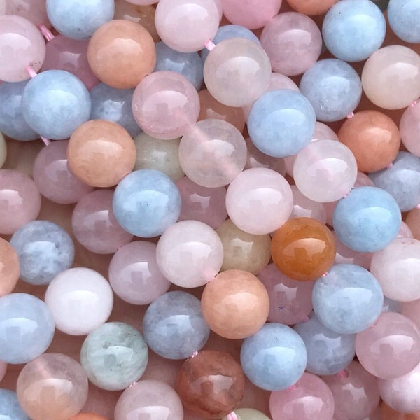 1 Full Strand 15.5" Genuine Natural A Grade Loose Round Semi Precious Smooth Pink Morganite Gemstone Beads 4mm 6mm 8mm 10mm