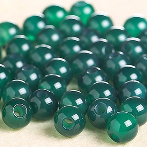Natural 50pcs Genuine Natural Large Hole Loose Round Green Agate Gemstone Beads Big Hole Gem for DIY Jewelry Making 6/8/10/12mm