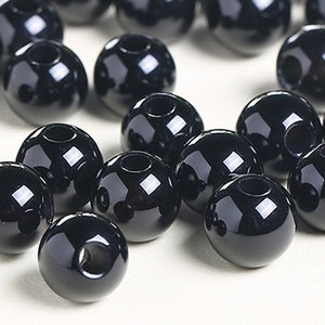 Natural 50pcs Genuine Natural Large Hole Loose Round Black Onyx Gemstone Beads Big Hole Drilled Gem for DIY Jewelry Making 6/8/10/12mm