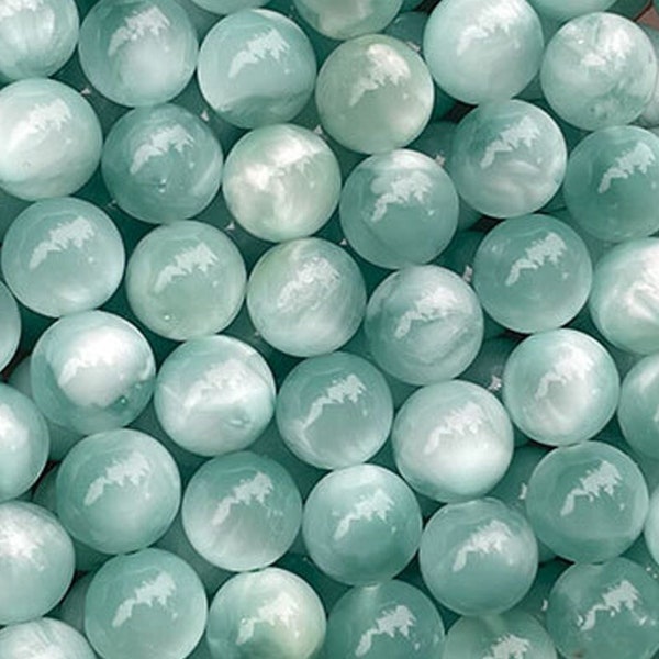 1 Full Strand 15.5" Genuine Natural Loose Round Smooth Chatoyant Green Moonstone Garnierite Gemstone Aka "Green Larimar" Gem Beads