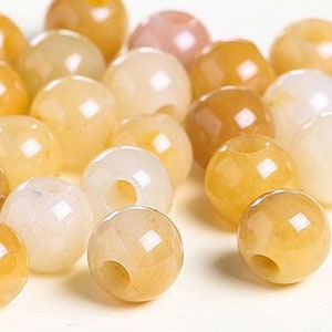 Natural 50pcs Genuine Natural Large Hole Loose Round Yellow Aventurine Gemstone Beads Big Hole Drilled Gem for Jewelry Making 6/8/10/12mm