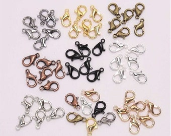 Bulk Assorted Color 100pcs Alloy Lobster Metal Claw Clasps for Necklaces Bracelets Closures Jewelry Making Findings 10mm/12mm/14mm/16mm/21mm