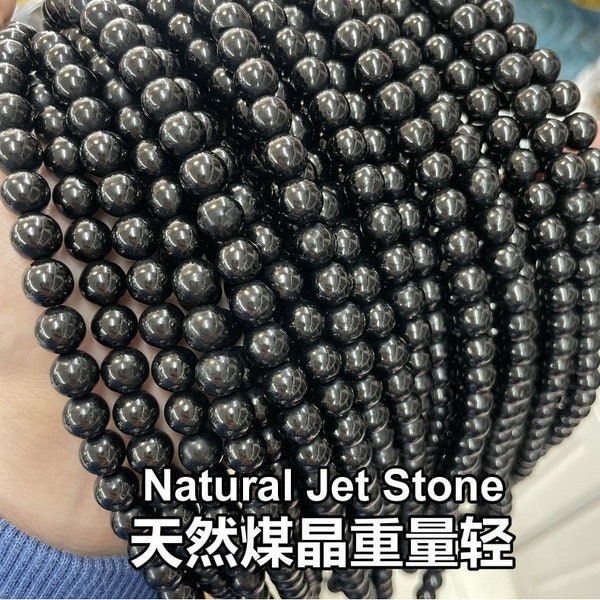 1 Full Strand 15.5" Genuine Natural Loose Round Smooth Black Jet Stone Healing Yoga Chakra Gemstone Beads AAA Quality for DIY Jewelry Making
