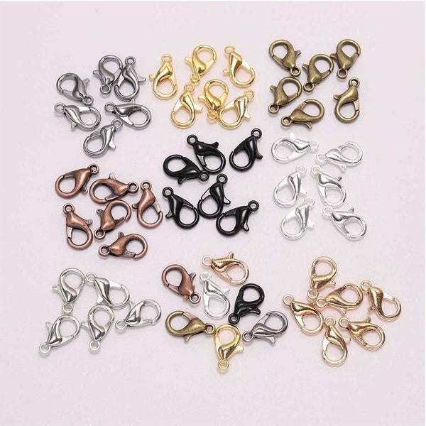 Bulk Assorted Color 100pcs Alloy Lobster Metal Claw Clasps for Necklace Bracelet Jewelry Making Findings 10mm/12mm/14mm/16mm/21mm