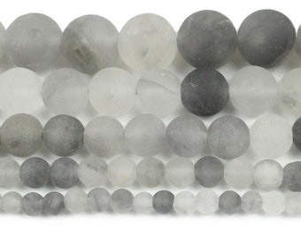 Genuine Natural Round Matte Gray Cloudy Quartz Healing Gemstone Beads, 4/6/8/10/12mm 15" Strand
