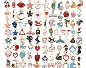 Bulk Wholesale 100pcs/lot Assorted Color Multicolor Gold Enamel Metal  Charms for DIY Bracelet Necklace Handmade Jewelry Making Accessories