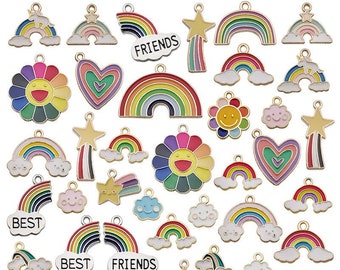 40pcs/lot Lovely Colorful Enamel Metal Kids Children Rainbow Charms for DIY Friendship Bracelet Necklace Earrings Handmade Jewelry Making