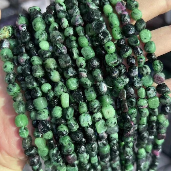 1 Full Strand Loose Irregular Stone Genuine Natural Pebble Nugget Ruby in Zoisite Fuchsite Epidote Gemstone Beads for Jewelry Making 6*8mm