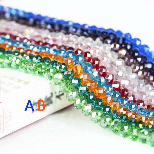 17 Assorted Colors 1 Full Strand Sparkling Loose Faceted AB Coated Glass Crystal Rondelle Spacer Beads for DIY Jewelry Making Craft Findings