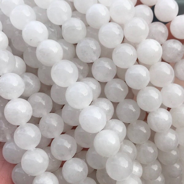 1 Full Strand 15.5" Genuine Natural Milky Quartz Loose Round Semi Precious Smooth White Jade Stone Gemstone Beads 2/3/4/6/8/10/12mm