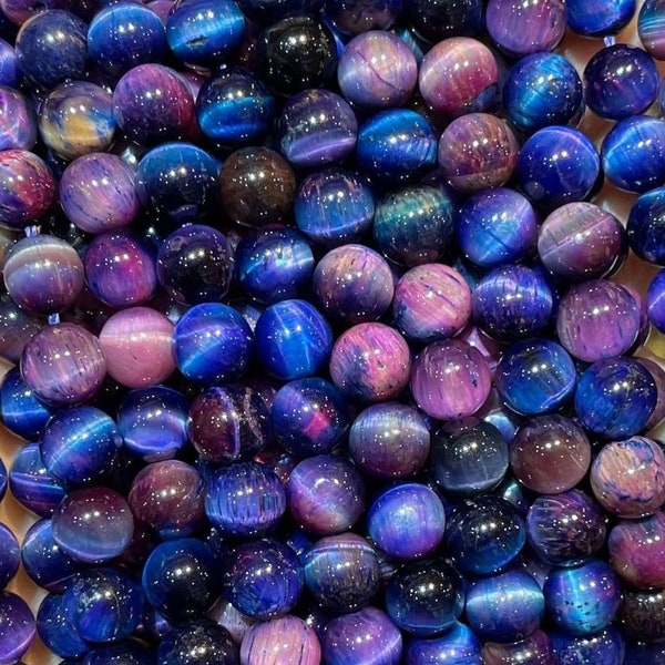 Choisissez la couleur 1 brin complet 15,5 pouces A, véritable naturel, rond, bleu, violet, multicolore, arc-en-ciel, galaxie, oeil de tigre, pierres précieuses, perles