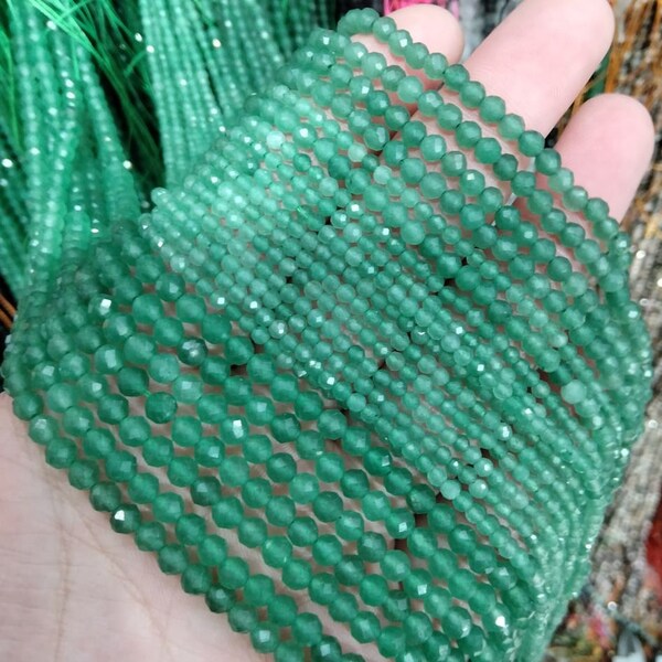 1 Full Strand 2/3/4mm Genuine Natural Loose Micro Round Faceted Healing Energy Green Aventurine Gemstone Crystal Seed Stone Beads 15.5"