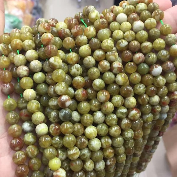 1 Full Strand 15.5" Genuine Natural Loose Round Smooth Green Garnet Stone Gemstone Beads for Jewelry Making 4/6/8/10mm