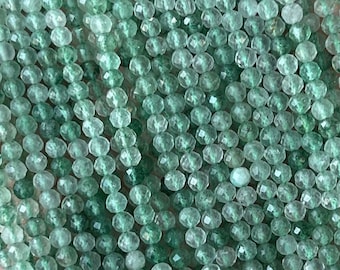 1 hebra completa de 2/3/4 mm, pequeñas cuentas de piedra de semilla de piedra preciosa de cuarzo fresa verde facetadas sueltas naturales micro redondas para la fabricación de joyas de 15,5 pulg.