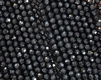 1 Full Strand 2/3/4/6mm Genuine Natural Loose Micro Round Faceted Healing Energy Black Tourmaline Gemstone Crystal Seed Stone Beads 15.5&quot;