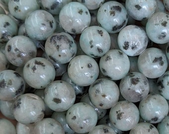 1 Full Strand 15.5" Genuine Natural Loose Round Semi Precious Stone Smooth Kiwi Jasper Gemstone Beads 4mm 6mm 8mm 10mm 12mm