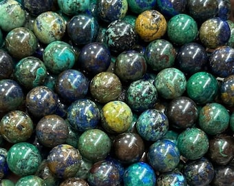 1 Full Strand 15.5" Genuine Real Natural Azurite Malachite Chrysocolla Sphere Loose Round Semi Precious Smooth Healing Stone Gemstone Beads