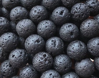 1 Full Strand 15&quot; Genuine Natural Loose Round Natural Black Lava Rock Stone Gemstone Diffuser Beads 4mm 6mm 8mm 10mm 12mm 14mm