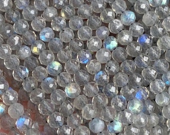 1 Full Strand 2/3/4mm Genuine Natural Loose Semi Precious Micro Round Faceted Labradorite Gemstone Seed Stone Beads for Jewelry Making 15.5"