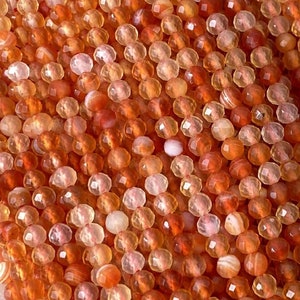 1 Full Strand Genuine Authentic Natural Loose Micro Real Round Faceted Orange Carnelian Gemstone Healing Seed Light Red Agate Stone Beads