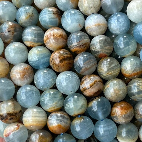 Genuine Natural Loose Round Healing Stone Smooth Argentina Blue Lemurian Aquatine Calcite Gemstone Beads 2/3/4/6/8/10/12mm Full Strand 15”