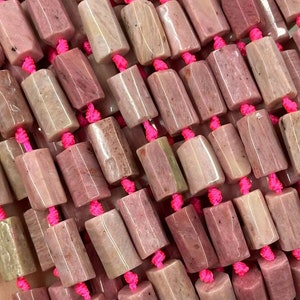 7X13mm Genuine Real Natural Raw Gemstone Material Rhodonite Gemstone Cylinder Tube Barrel Shape Stone Beads for DIY Jewelry Making 15"