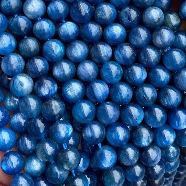 1 Full Strand 15.5" Genuine Natural Loose Round Semi Precious Smooth Blue Kyanite Gemstone Beads 4mm 6mm 8mm 10mm