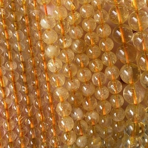 Genuine Natural A Grade Round Smooth Brazil Yellow Citrine Healing Gemstone Birthstone Beads for Jewelry Making 4/6/7/8/10mm Full Strand 15&quot;