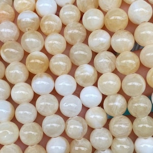 1 Full Strand 15.5&quot; Genuine Natural Loose Round Semi Precious Stone Smooth White Yellow Jade Gemstone Beads 4mm 6mm 8mm 10mm 12mm