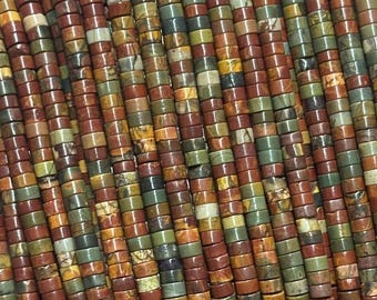Genuine Real Natural Picasso Stone Flat Rondelle Heishi Disc Beads Tyre Shape Spacer Gemstone Beads 4X2mm 6X3mm Full Strand 15"