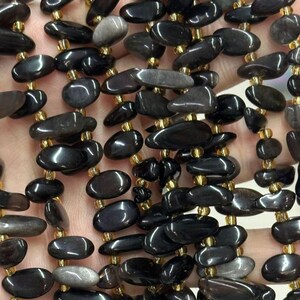 Äkta naturliga silverobsidian-tandflisor, oregelbundna plattor, friformade pinnespikpärlor, ädelstenspärlor för DIY-smyckestillverkning, hel sträng
