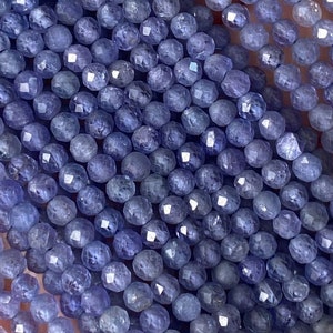Genuine Authentic Natural Loose Micro Real Round Faceted 2/3/4/6mm Blue Tanzanite Gemstone Semi Precious Seed Stone Beads Full Strand 15“