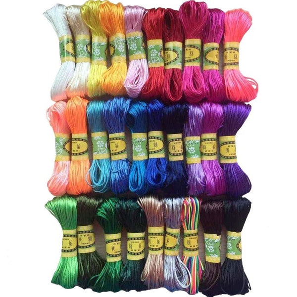 1mm (20M/bundle) Assorted Strong Braided Macrame Silk Satin Nylon Chinese Knot Rattail Cord Rope Jewelry Making Beading String Thread Wire
