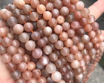 4mm 6mm 8mm 10mm 12mm Natural Color Peach MoonStone High Quality Faceted Round Gemstone Beads 15.5 Inches Strand #3005