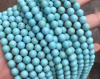 1 brin complet 15,5 po. de haute qualité, véritable turquoise naturelle stabilisée, perles rondes semi-précieuses en vrac, 4 mm 6 mm 8 mm 10 mm 12 mm