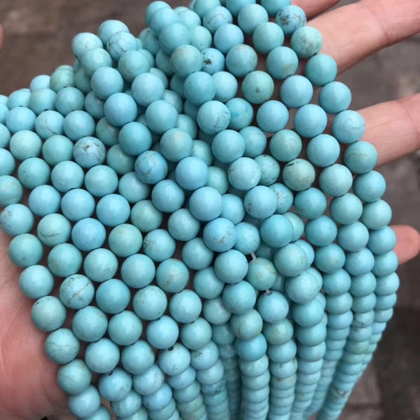 1 Full Strand 15.5" High Quality Genuine Natural Stabilized Turquoise Loose Round Semi Precious Gemstone Beads 4mm 6mm 8mm 10mm 12mm