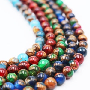 1 Full Strand 15.5&quot; Loose Round Mosaic Quartz Cloisonne Beads Gemstone Aka Copper Turquoise Beads 4mm 6mm 8mm 10mm 12mm
