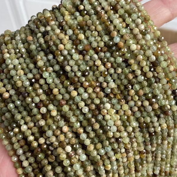 1 Full Strand 2/3/4mm Genuine Natural Loose Micro Round Faceted Healing Green Garnet Tsavorite Gemstone Crystal Seed Stone Beads 15.5"