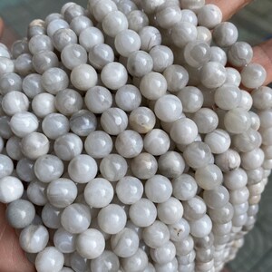 1 Full Strand 15.5" Genuine Natural Loose Round Healing Stone Smooth White Crazy Lace Agate Gemstone Beads for Jewelry Making 4/6/8/10/12mm