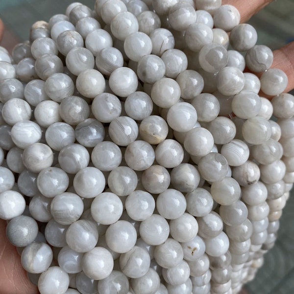 1 Full Strand 15.5" Genuine Natural Loose Round Healing Stone Smooth White Crazy Lace Agate Gemstone Beads for Jewelry Making 4/6/8/10/12mm